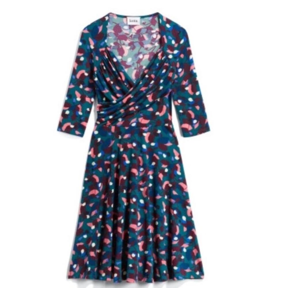 Leota Printed Surplice Neck Three Quarter Sleeve Dress Size S Small